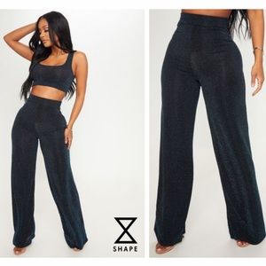 Green glitter wide pants